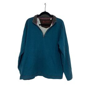 Robert Graham Men's 2XL Teal Herringbone Quarter Zip Pullover Sweater